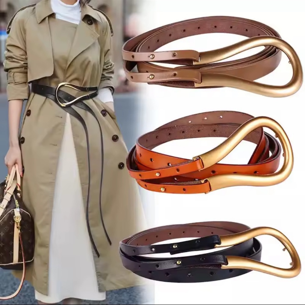 Black Vegan Leather Belt with Gold Tone Curved Buckle